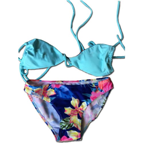 Bright Floral Printed Bandeau Tops Bikini Swimsuit Bright Floral Printed Bandeau Tops Bikini Swimsuit