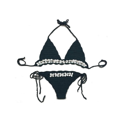 Halterneck Crochet Handmade knit Shell Inlaid Swimsuit Bikini Set Halterneck Crochet Handmade knit Shell Inlaid Swimsuit Bikini Set
