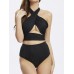 Sexy Halter Backless Criss Cross Vintage High-Waisted Two-Piece Bandage Retro Monokini Swimwear Sexy Halter Backless Criss Cross Vintage High-Waisted Two-Piece Bandage Retro Monokini Swimwear