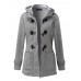 Casual Women Long Sleeve Solid Color Hooded Horn Buttons Coat Casual Women Long Sleeve Solid Color Hooded Horn Buttons Coat