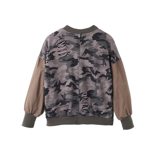 Camouflage Loose Army Green Long Sleeve Hole Short Jacket Camouflage Loose Army Green Long Sleeve Hole Short Jacket