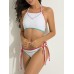 Women Sexy High Neck Halter Bandage Geometry Printed Hollow Out Bikini Set Beachwear Women Sexy High Neck Halter Bandage Geometry Printed Hollow Out Bikini Set Beachwear