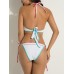 Women Sexy High Neck Halter Bandage Geometry Printed Hollow Out Bikini Set Beachwear Women Sexy High Neck Halter Bandage Geometry Printed Hollow Out Bikini Set Beachwear