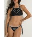 Women Sexy High Neck Halter Bandage Geometry Printed Hollow Out Bikini Set Beachwear Women Sexy High Neck Halter Bandage Geometry Printed Hollow Out Bikini Set Beachwear