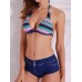 Sexy Geometric Striped Printed Bowknot Deep Plunge Halter Tankinis Set Swimwear Sexy Geometric Striped Printed Bowknot Deep Plunge Halter Tankinis Set Swimwear
