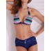Sexy Geometric Striped Printed Bowknot Deep Plunge Halter Tankinis Set Swimwear Sexy Geometric Striped Printed Bowknot Deep Plunge Halter Tankinis Set Swimwear