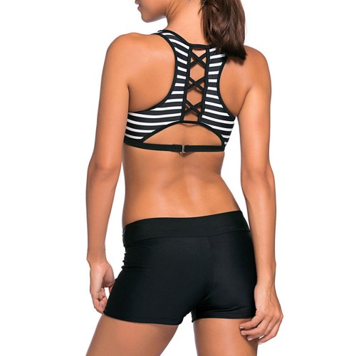 Women Striped Board Shorts Sports Racerback Tankini Beachwear Swimsuit Women Striped Board Shorts Sports Racerback Tankini Beachwear Swimsuit