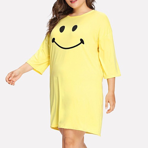 Milk Silk Women Loose Smile Printing Comfortable Pajamas Maternity Dress Milk Silk Women Loose Smile Printing Comfortable Pajamas Maternity Dress