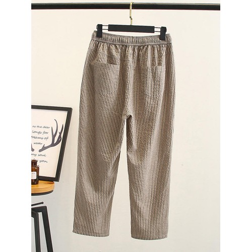 Casual Women Cotton Linen Elastic Waist Striped Trousers Pants Casual Women Cotton Linen Elastic Waist Striped Trousers Pants
