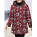 Women Retro Floral Print Buttons Long Sleeve Hooded Coats Women Retro Floral Print Buttons Long Sleeve Hooded Coats