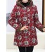 Women Retro Floral Print Buttons Long Sleeve Hooded Coats Women Retro Floral Print Buttons Long Sleeve Hooded Coats