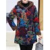 Women Retro Floral Print Buttons Long Sleeve Hooded Coats Women Retro Floral Print Buttons Long Sleeve Hooded Coats