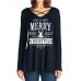 Casual Women Christmas Letter Print Front Cross Crew Neck Long Sleeve T-Shirts Casual Women Christmas Letter Print Front Cross Crew Neck Long Sleeve T-Shirts