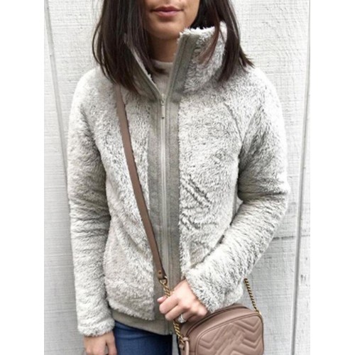 Casual Women Fleece Thick Stitching Stand Collar Long Sleeve Coats Casual Women Fleece Thick Stitching Stand Collar Long Sleeve Coats
