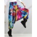 Retro Women Color-block Folk Style Elastic Waist Pants Retro Women Color-block Folk Style Elastic Waist Pants