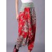 Retro Women Folk Style Print Elastic Waist Pants Retro Women Folk Style Print Elastic Waist Pants