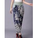 Retro Women Folk Style Print Elastic Waist Pants Retro Women Folk Style Print Elastic Waist Pants