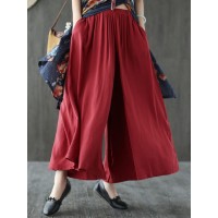 Women Solid Color Elastic Waist Casual Loose Pants