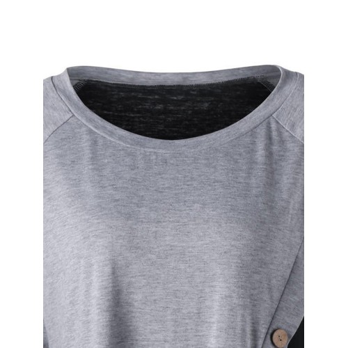 Women Casual Button O-neck Patchwork Long Sleeve T-shirts Women Casual Button O-neck Patchwork Long Sleeve T-shirts